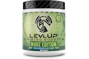 LevlUp Nuke Edition Gaming Booster - Bevanda Energetica per Giocatori - Con Taurina, Caffeina, L-Tirosina, Vitamina B12 - Gusto Lampone Blu e Lime - 320 g - 40 porzioni