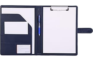 MYMAZN Cartella Porta Documenti A4 Pelle Portablocco Con Pinza Cartellina Portadocumenti Cartelline Portablocchi (Blu)