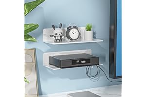 saffruff Mini Schweberegal Weiss, Acryl Schwebendes Regal Wand, Bilderleiste Weiss, Wandregal 2er Set für Badezimmer und Küche, Gewürzregal Wand, Tiefe 10 cm x Breite 23 cm, Keines Regal