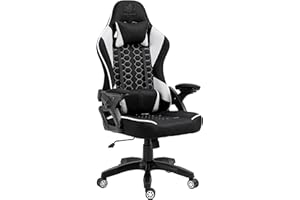 KRAKEN CHAIRS Fotel Gamingowy z Tkaniny - Czarno Biały - Regulacja Wysokości i Podłokietników - Poduszka na Zagłówek i Lędźwie - Obrotowy Fotel dla Gracza do Biura i Gier - Ergonomiczny Design