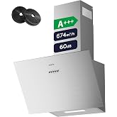 CIARRA CBCS6762A Cooker Hood 60 cm A+++ 650m&sup3;/h Inclined Extractor Fan | Silver with Carbon Filter CBCF003 Recirculation Extr