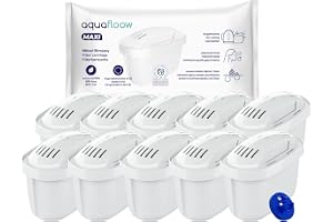 Aquafloow pack 10 vattenfilterpatroner kompatibla med Brita Maxtra+, Marella-Elemaris kannor, Bosch Tassimo