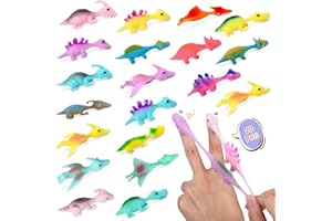 WAYBWZDQ Pack of 20 Slingshot Dinosaur Finger Toys, Slingshot Dinosaur Finger Toys, Elastic Flying Finger Dinosaur, Dinosaur Slingshot Toy for Children Teenagers, Random Colour