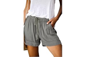 comefohome Shorts Damen Sommer High Waist Kordelzug Elastische Taille Lässig Elegant Kurze Hose Baumwolle Hosen mit Taschen