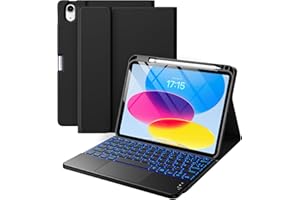 Vobafe Hülle mit Tastatur für iPad 10 Generation 2022, iPad 11 Generation A16 2025, 11/10,9 Zoll, Multi Touch Trackpad, 7 farbiges Hintergrundlicht, mit Stifthalter, QWERTZ Layout, Schwarz