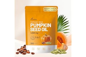 VivoNu Huile de Pépins de Courge - Saw Palmetto - pumpkin seed oil - 1000 mg - 300 unité - Sans Soja, Sans Gluten & Sans OGM