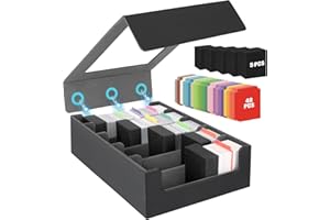 AOBOPLE Karten Box für 3900+ Karten,5 Reihen Sammelkarten-Aufbewahrungsboxen mit 48 Kartenteilern,Magnetische PU Leder Sammelkarten Box Deck Box für TCG,MTG,Sports Karten (Schwarz Grau)