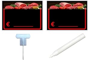 ETICHETTESEGNAPREZZIPERALIMENTI KIT 30 SEGNAPREZZI PLASTIFICATI MACELLERIA 8,3X11,3 cm. +30 SUPPORTI +1 PENNARELLO BIANCO PER ALIMENTI