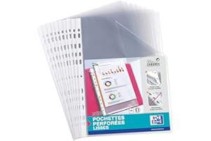OXFORD Lot de 100 Pochettes Plastiques A4 Perforées Lisse Epaisseur 5/100ème Incolore