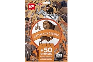 APLI Kids 19427 - Bolsa de Pegatinas Removibles realistas de Animales de la Sabana - 50 Stickers de PVC