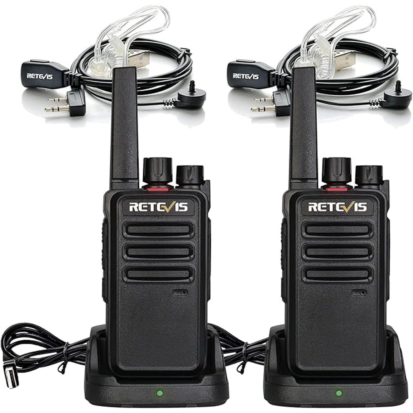 Retevis RT668 Walkie Talkie Profesional,Robusto Walkie-Talkie, PMR446 Radiocomunicación Libre de Licencia, VOX, Largo Alcance Portátil Auriculares Walkie Talkies para Adultos (Negro,1 Par) - 1