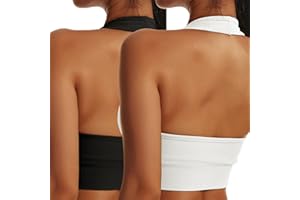 Vertvie Neckholder Sport BH Rückenfrei Fitness Bustier Damen Gepolstert Push Up BH Ohne Bügel Sport BH Top Yoga Bra Mittlerer Halt Workout