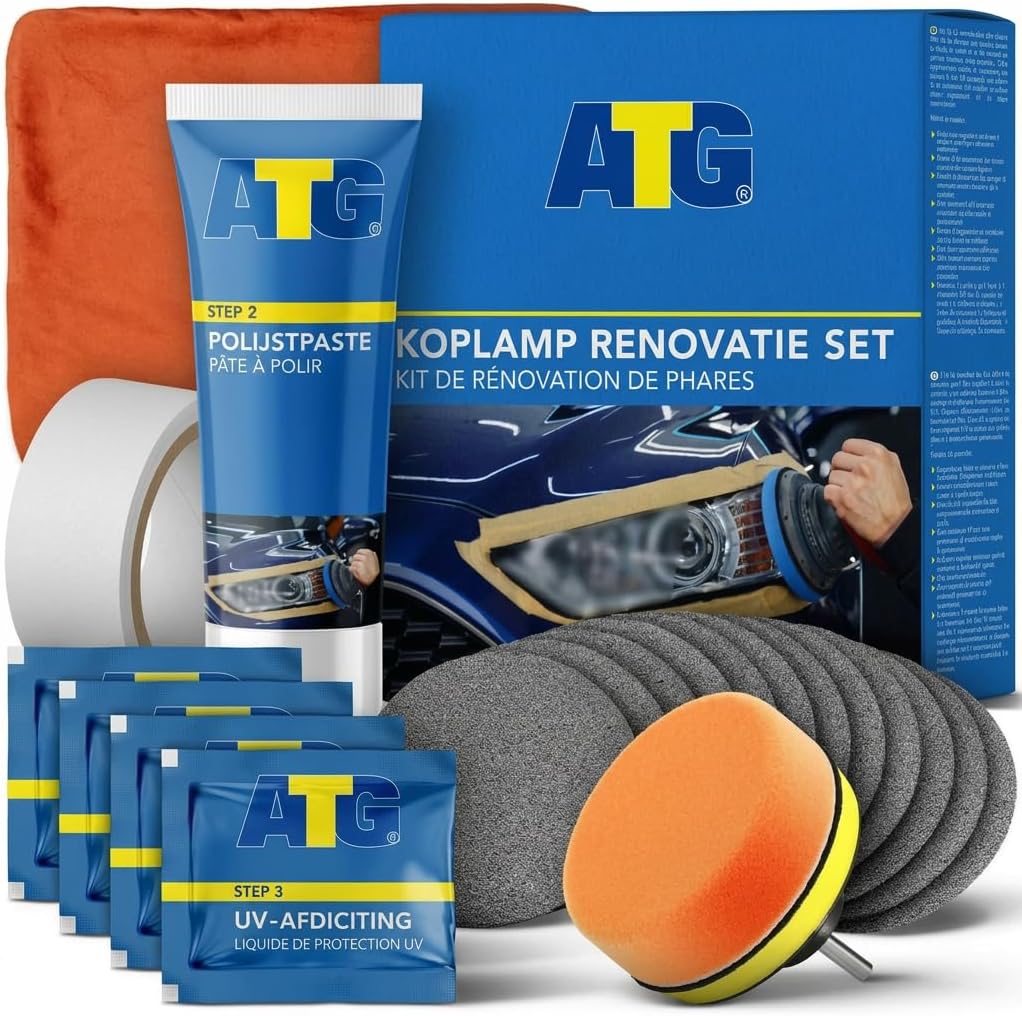 ATG Renovateur Phare Voiture – Kit Renovation Phare, Elimine Oxydation, Jaunissement et Rayures, Nettoyant Phare Voiture Opaque avec Protection UV