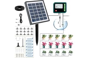 LIEBERWELL Système D'irrigation Automatique Solaire avec écran LED, Système D'arrosage Goutte-à-Goutte Automatique avec 880 Modes de Minuterie et Tuyau de 15 m, pour Jardin, Balcon et Plantes en Pot D'extérieur