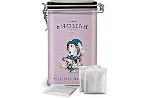 Charbrew Alice In Wonderland Mad Hatter English Breakfast Metal Tea Tin Caddy Gift – 60 Teabags Black Tea