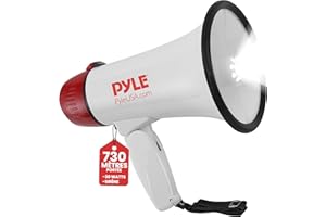 PYLE Haut-parleur Mégaphone, 30W, PA avec Sirène Intégrée et Lumières LED, Volume Réglable pour le Football, Soccer, Baseball, les Entraîneurs et les Exercices de Sécurité