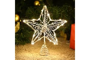 Kssiaz Weihnachtsbaum Spitze Stern, 11,8 Zoll Glitzernd Weihnachtsdeko LED Weihnachten Baumspitze mit Perlen & Timer, USB-betrieben Fernbedienung Tannenbaum Spitze, Silber