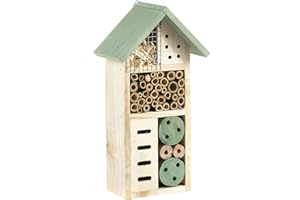 Pet Ting Wooden Insect Bee House Natural Wood Bug Hotel Shelter Garden Nest Box 26cm,Beige