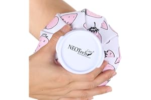 Neotech Care Ice Bag for Injuries, Swelling, Headache, Pain Relief, First Aid - Cold Pack Screw Top Lid - Reusable, Refillable & Waterproof Pouch/Bladder (12cm, Strawberry Design)