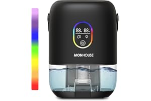 MONHOUSE Dehumidifier - 1000 Ml - Silent Electric Moisture Absorber - 7 Colored Night Lights, 2 Working Modes, Automatic Humidity Shutdown, Temperature Indicator - Black