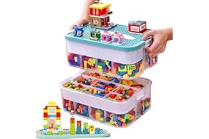 alouweekuky Boite Rangement Plastique pour Lego Briques, 2 Couches Boite Rangement pour Lego avec Couvercle, Enfant Jouets Empilable Organiseur Transparent avec Compartiments pour Ranger les Jouets