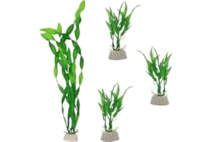 LAMXD Plantas de decoración de acuario, 4 plantas artificiales de plástico, decoración de plantas de pecera de resina, decoraciones de pecera de simulación vívida, plantas acuáticas falsas realistas