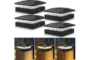 ‎PEASUR Peasur Pfostenleuchte Solar, 3 Modi 10x10CM Pfostenkappe Solar, Pfostenlichter für Zaunpfosten Vinyl-Holzpfosten, Wasserdicht Solarlampe Außen Gartendeko für Hölzerne Pfosten, Zaun, Terrasse, 4 Stück