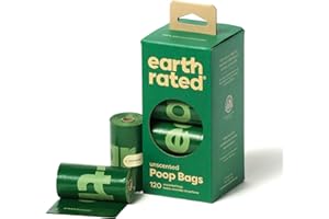 Earth Rated Sacs à déjections pour chiens, garantis étanches et extra épais, recharge en rouleau simple sans parfum, 120 unités.
