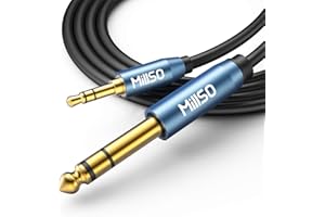 MillSO 6,35 mm na 3,5 mm kabel stereo jack 5 m, wtyczka mini jack 3,5 TRS do 6,35 TRS kabel audio AUX do wzmacniaczy basów, gitary, fortepianu, słuchawek, głośników i urządzeń kina domowego