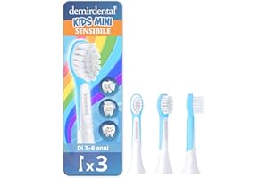 demirdental testine per Philips Sonicare Kids, Compact Mini per denti da latte, bambini da 3 a 6 anni, corrisponde a HX6033, Azzurro, set da 3