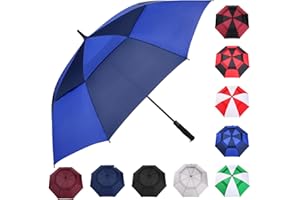 MRTLLOA Automatischer, öffnender, schwarzer Golf-Regenschirm, extra groß, übergroß, doppeltes Baldachin, belüftet, winddicht, wasserdicht, Stockschirme für Regen