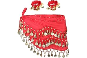 SAMHENG Bauchtanz Hüfttuch mit Armband, 128 Münzen Bauchtanz Rock Wrap Gürtel mit Handgelenk Knöchel Armbänder, Tanz Rock Gürtel Taille Kette für Bauchtanz, Zumba oder Yoga-Klasse, Performance-Kostüm