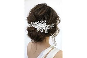 Edary Pettine per capelli da sposa con fiori argentati, con perle e cristalli, accessorio per capelli per donne e ragazze