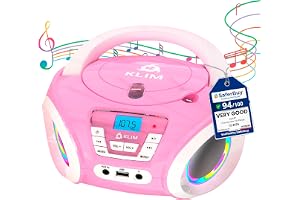 KLIM Candy Kids CD-spelare för barn – NY 2024 – FM-radio – inklusive batterier – rosa – bärbar boombox – med högtalare, småbarn
