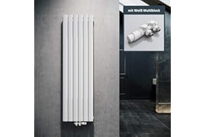 ELEGANT Radiatore di design piatto, 1600 x 462 mm, con termostato multiblocco, bianco, monostrato, verticale, collegamento centrale