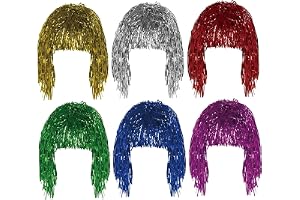 6 st Tinsel Wig HSYWSH-metallisk glänsande peruk färgglad girlangperuk, kostym, Tinsel-peruker, aluminiumpuker för jul, halloween, fest, singel, cosplay (flerfärgad1)
