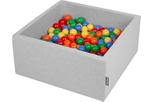 KiddyMoon 90X40cm/200 Bolas ∅ 7Cm El Cuadrado Piscina De Bolas para Ninos Hecha En La UE, Gris Clr:Amarillo/Verde/Azul/Rojo/Naranja