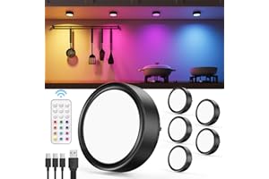 VLOEE Spot LED Rechargeable USB RGB, 2400mAh Lampe Vitrine Couleur Sans Fil Lumiere Placard Télécommande Lumiere Armoire Batterie Lampe Cuisine Éclairage Sous Meuble Tactile Veilleuse Autocollante