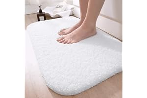 DEXI Microfiber Thick Bath Mat 40 x 60 cm, Ultra Soft and Absorbent Mats, Plush Fluffy Non-Slip Washable Rugs for Shower Floor, Bathroom Accessories Decor, White