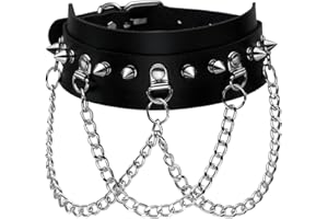 JJDreams Gothic Choker Spike Rivet with 3 Layered Chain Adjustable Punk PU Leather Necklaces Collar