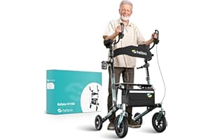 Helavo All Terrain Upright Walker with Flat-Free Solid Rubber Tires - Arthritis Rollator - Outdoor Stand Up Walker for Seniors - Tall Standing Rollator with Seat