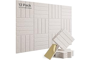 Soundsbay Acoustic Wall Panels Self-adhesive, 12 Pack Sound Proofing Panels High Density Sound Absorbing Panels for Podcast Studio, Living Room, Offices, Beige 30x30x0,9cm