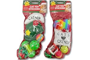 FUNTASY GIFTS 2 x Cat Toy Stockings - Festive Fun For Your Furry Friend. Balls, Mice, Bells - Everything your cat needs for Christmas