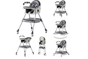 Veitoalioy Chaise Haute, pour Multifonctionnelle Bébé Chaise de Salle à Manger, Doubles Amovibles et des Roues, avec mode basculement et 3 positions d'inclinaison des Plateaux (560 Grey)