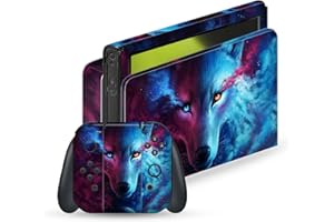 Head Case Designs Offizielle Jonas JoJoesArt Jödicke Wolfsgalaxie Kunst Mix Vinyl Haut Gaming Aufkleber Abziehbild Abdeckung kompatibel mit Nintendo Switch OLED Bundle