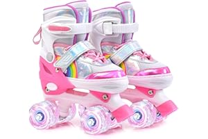 ERNAN Patines 4 Ruedas, 4 tamaños Ajustables con Ruedas Que Brillan en la Oscuridad, Patines de Ruedas para niños,Patines Niña Niño Principiante Regalo