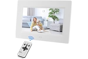 Ysguyyz Cadre Photo Numérique HD IPS 7 Pouces - Lecture Vidéo 1080P, Mise sous/Hors Tension Automatique, Aperçu De l'image, Lecteur MP3, Horloge Calendrier (Without 32GB USB Driver,Blanc)