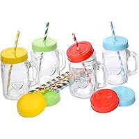 GRÄWE Trinkglas mit Deckel und Strohalm, 4er Pack Trinkgläser mit Schraubverschluss, Henkel, 4 Stück Henkelgläser Set…