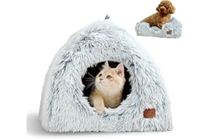 CATISM Lit pour Chat D'intérieur Dôme Doux 2 en 1 Pliable Fond Antidérapant avec Coussin Rembourré Lavable (45 x 45 x 45 cm) - Lit Apaisant et Moelleux pour Chatons et Petits Chiens-Gris