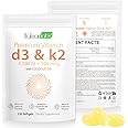 Vitamin D3&K2(MK7) Supplement Softgel, 4000 IU VIT + 100 MCG with Coconut Oil, 120 Easy-Swallow Vitamin D3 K2 Tablets, Gluten Free, High Strength Vegetarian Vitamin Supplements